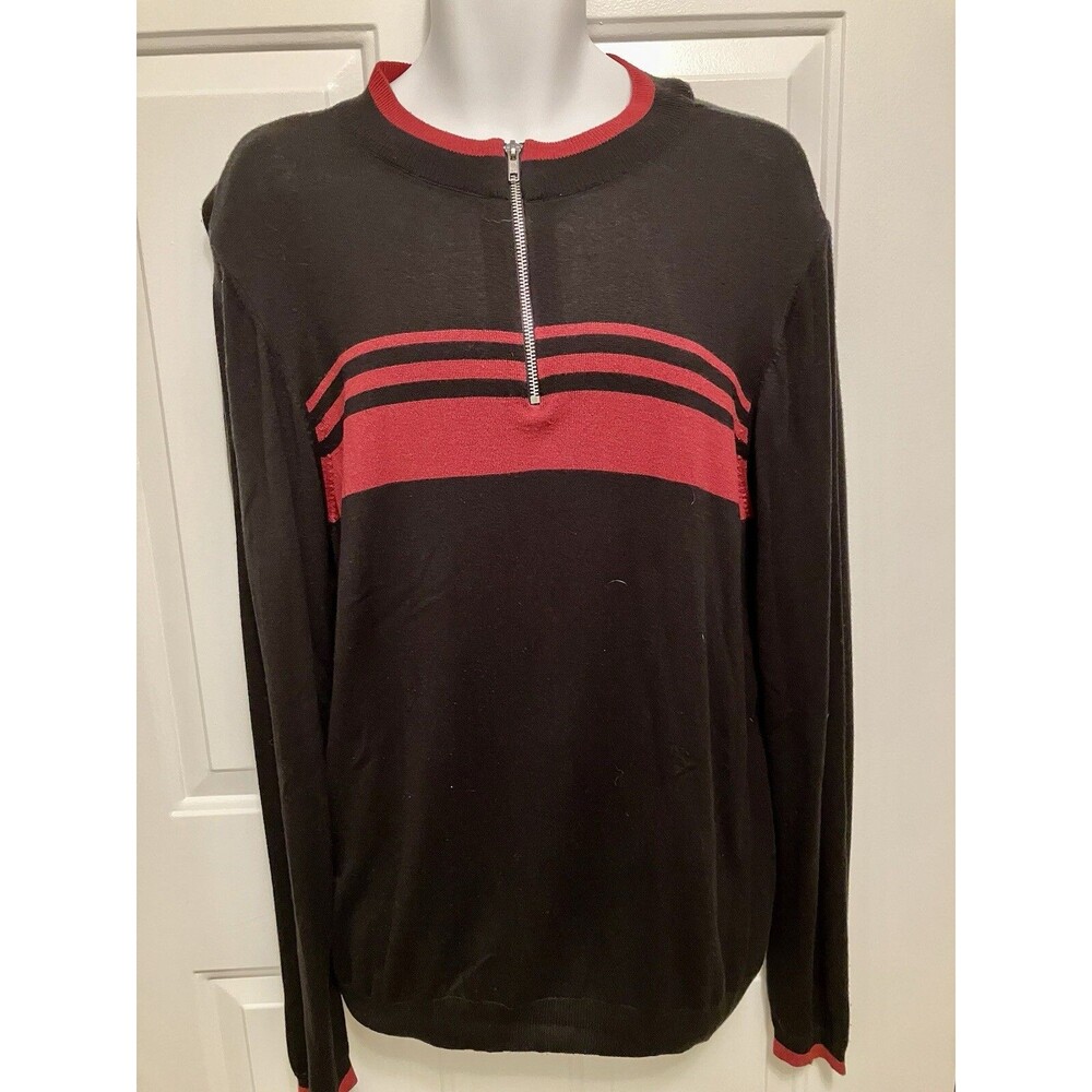 Topman‎ Men’s Black Burgundy Zip Neck SOFT Comfy Sweater Size XXL 2XL